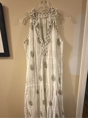 Lola Australia Halter Maxi Dress with gold Floral Embroidery and sequins. MED